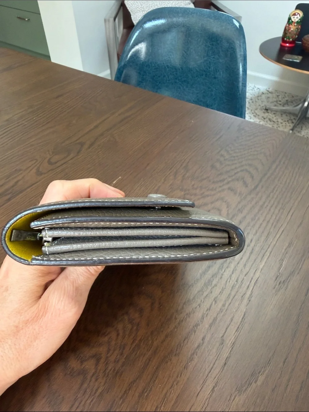 Celine Grayish Taupe/Yellow Leather Continental Wallet
